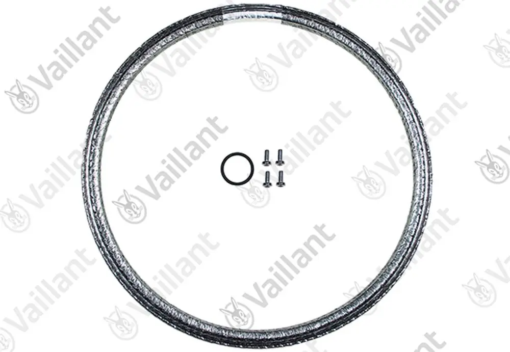 Vaillant Dichtung für Brennertür, rundes Metallteil mit O-Ring und Schrauben, zur Verwendung in Heizungsanlagen.
